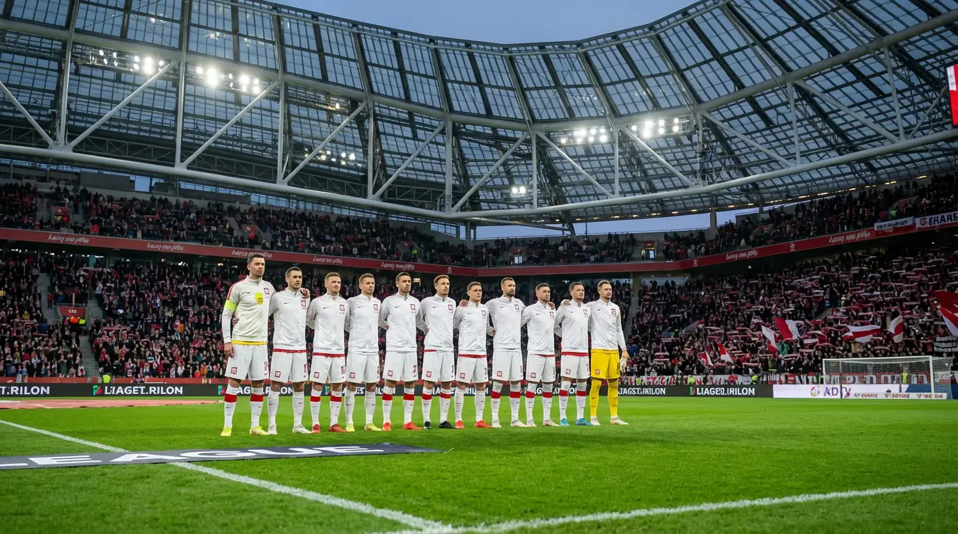 Piłkarze reprezentacji Polski w białych koszulkach podczas meczu eliminacyjnego na stadionie narodowym